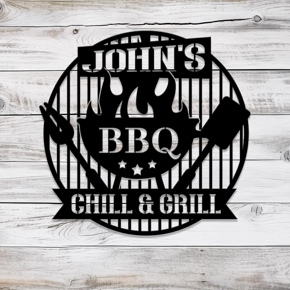 Personalized Chill & Grill Metal Sign with LED Light, Metal Barbecue Sign, Bar Signs, BBQ Signs, Outdoor Kitchen Metal Signs, Patio Decor