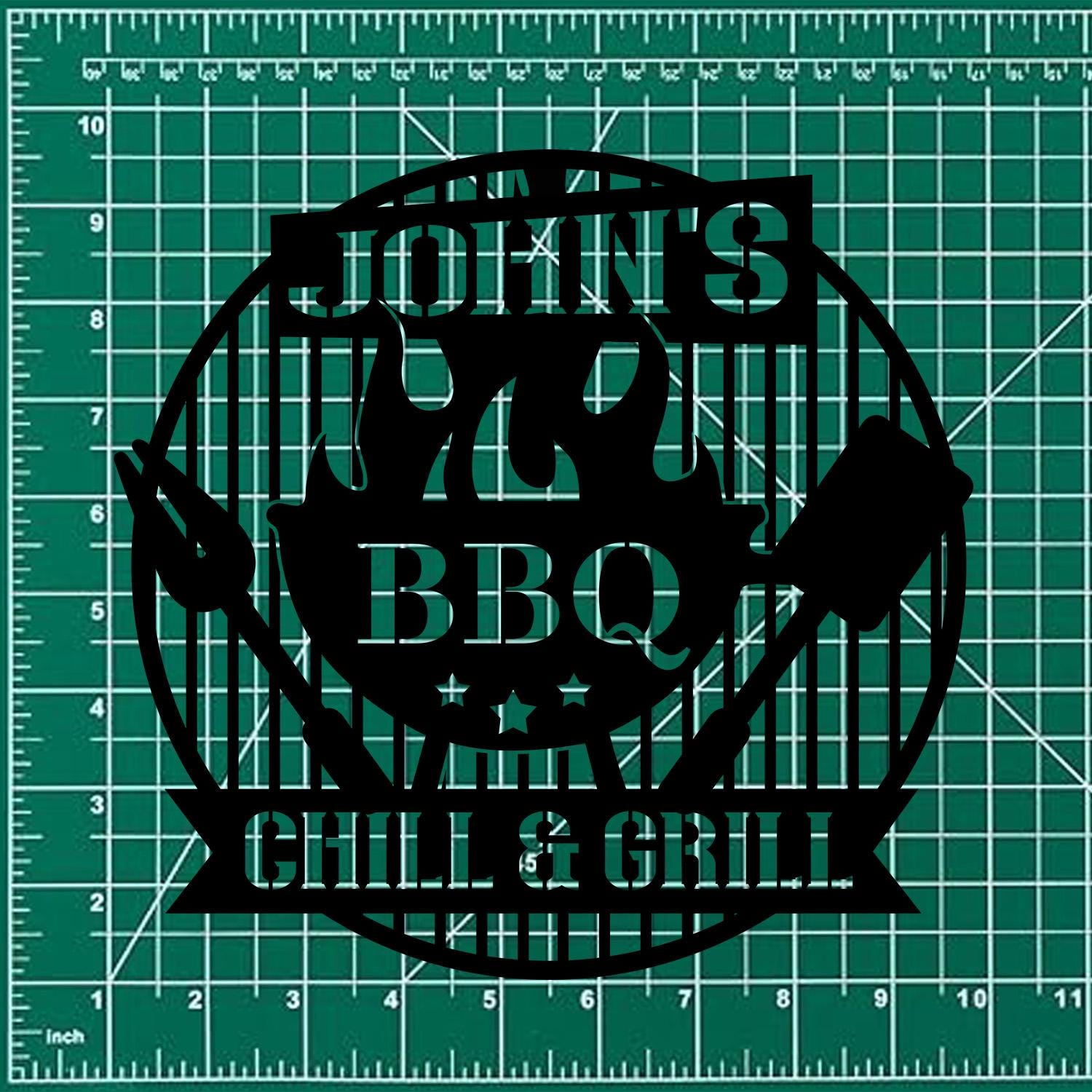 Personalized Chill & Grill Metal Sign with LED Light, Metal Barbecue Sign, Bar Signs, BBQ Signs, Outdoor Kitchen Metal Signs, Patio Decor