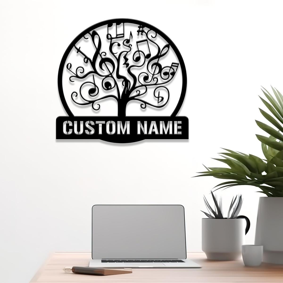 Custom Music Tree Metal Sign, Musical Notes Wall Art, Personalized Music Lover Name Sign, Music Notes Wall Decor, Musician Gift