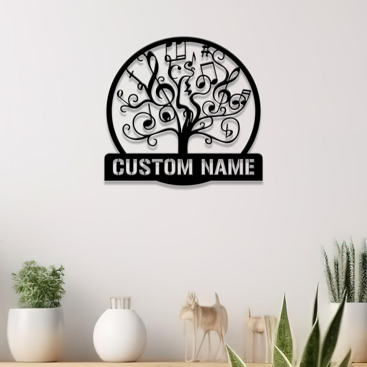 Custom Music Tree Metal Sign, Musical Notes Wall Art, Personalized Music Lover Name Sign, Music Notes Wall Decor, Musician Gift