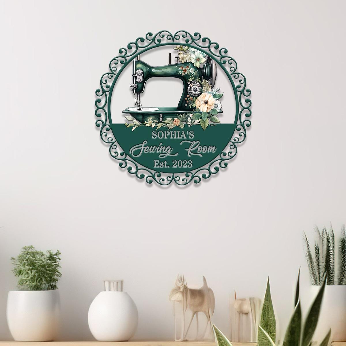 Personalized Floral Sewing Machine Metal Sign, Custom Quilting Sign For Sewing Room Decor, Sewing Machine Sign, Gift for Mom & Grandma