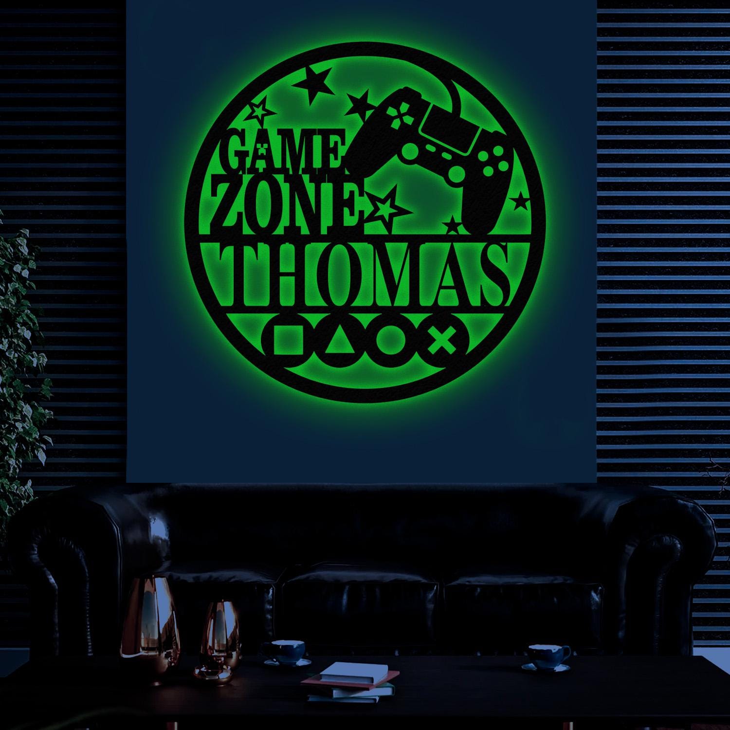 Custom Metal Gaming Zone Sign with Led Light, Game Controller Metal Wall Art, Game Room Decor, Gamer Name Sign, Gaming Gift, Video Game Art