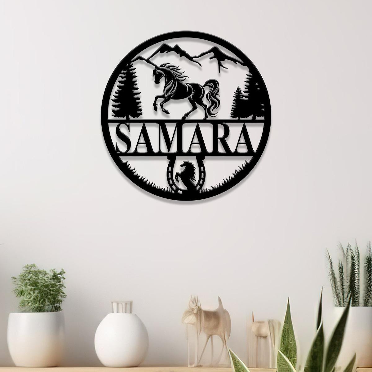 Custom Metal Horseshoe Name Sign with Led Light, Nursery Name Sign, Personalized Horse Name Sign for Farm, Horse Name Sign, Farm Sign