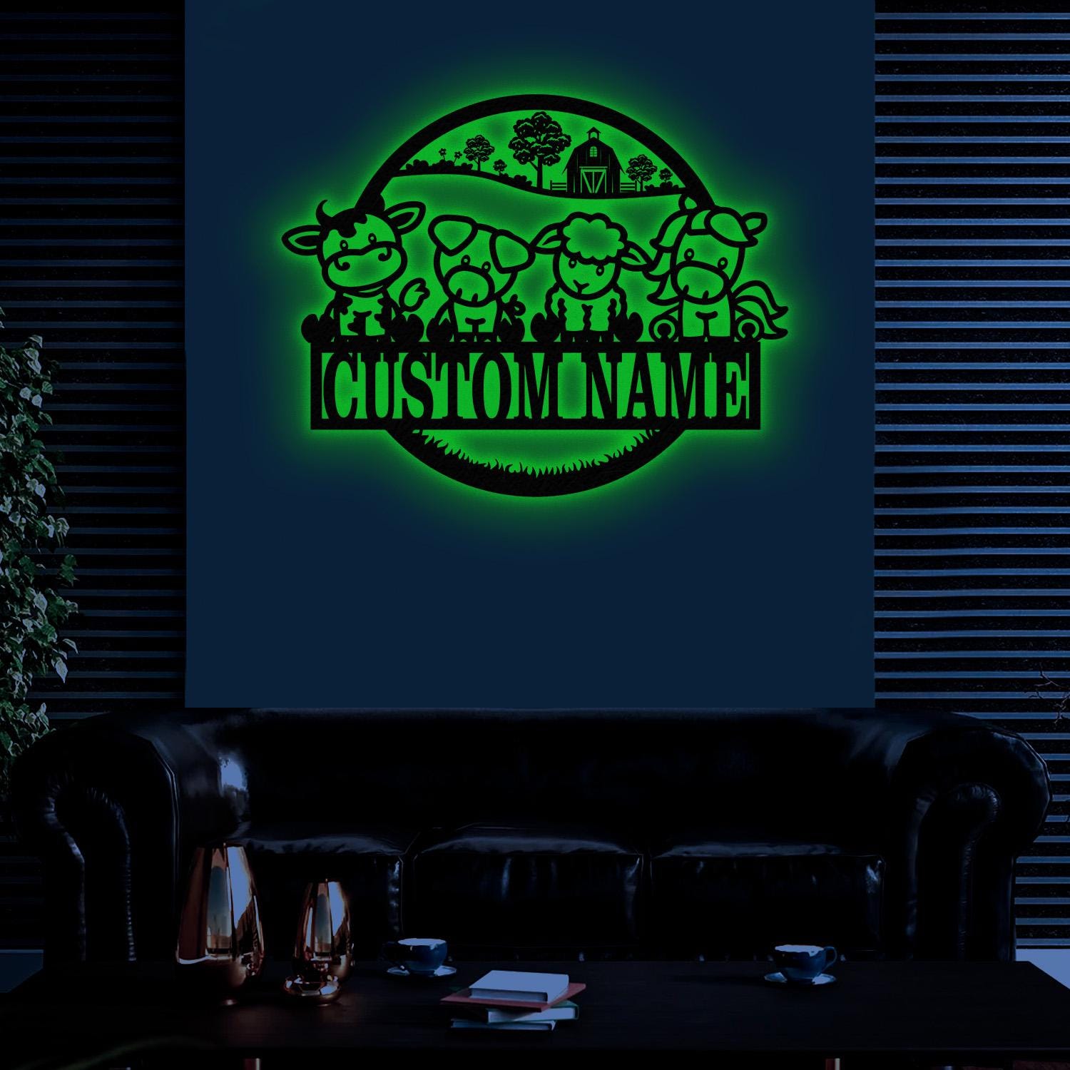 Custom Cute Farm Animals Name Sign with Led Light, Personalized Farm Animals Metal Sign, Farm Animals Sign, Nursery Decor, Birthday Gift