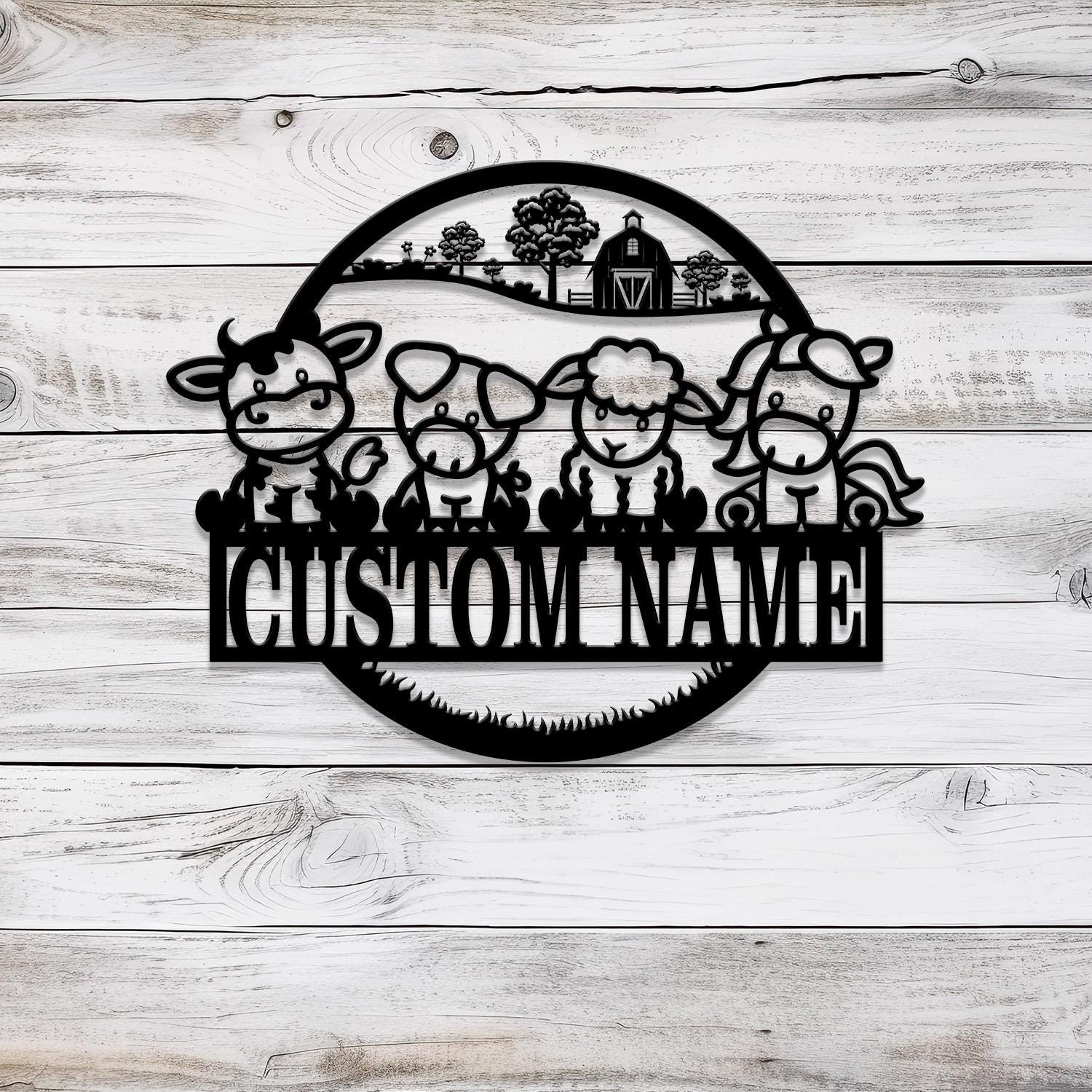 Custom Cute Farm Animals Name Sign with Led Light, Personalized Farm Animals Metal Sign, Farm Animals Sign, Nursery Decor, Birthday Gift