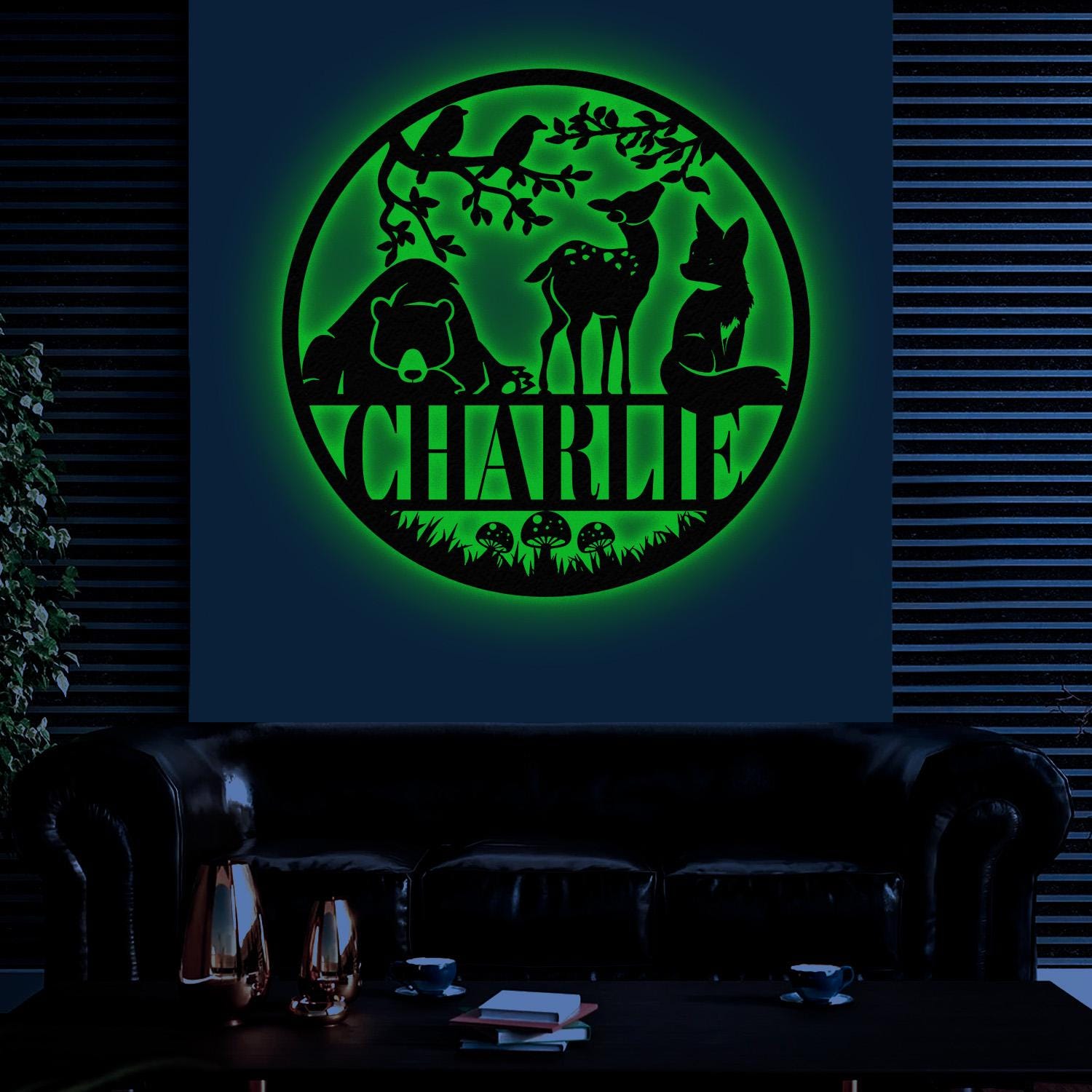 Custom Woodland Animal Sign with Led Light, Personalized Nature Themed Metal Sign, Woodland Baby Shower, Kids Room Nursery Decor