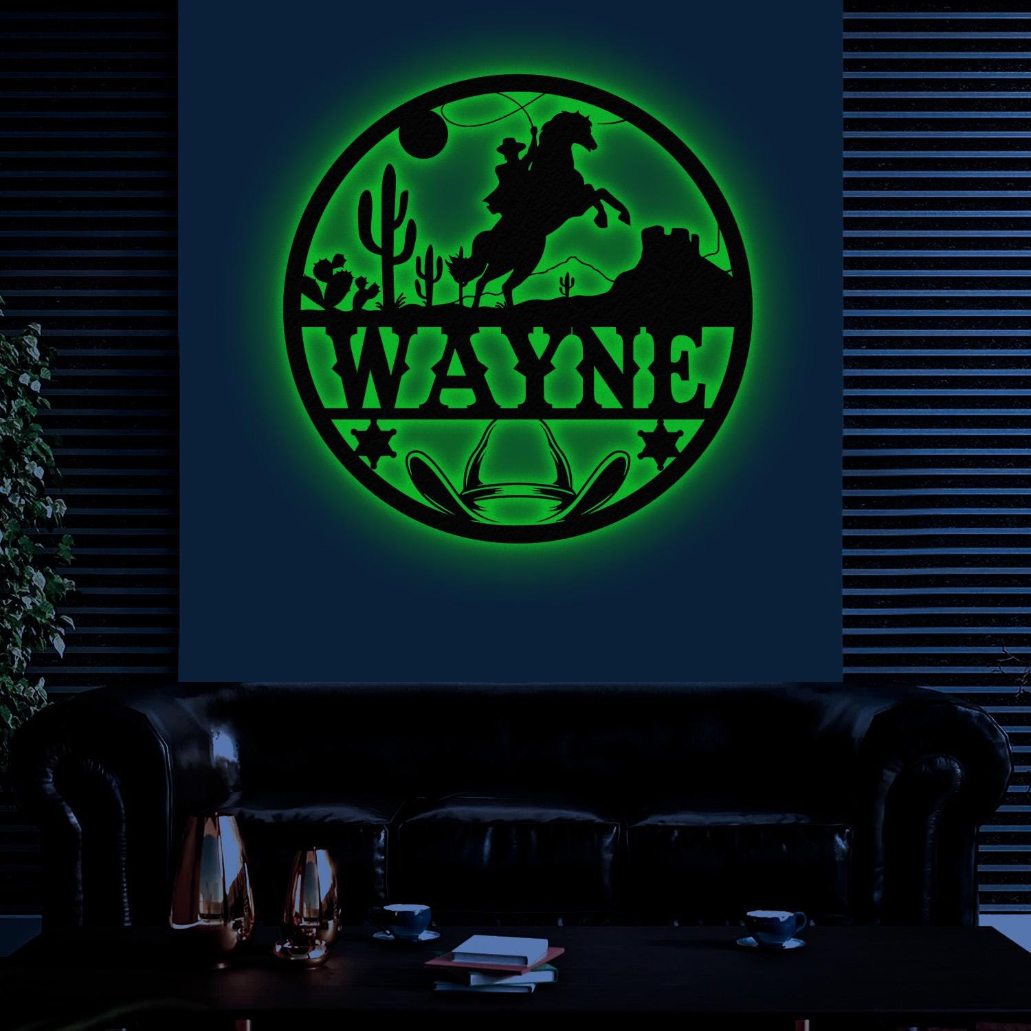 Custom Cowboy Riding Horse Name Sign with Led Light, Personalized Metal Western Crib Wall Decor, Baby Shower Boy Girl Birthday Gift