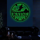Custom Cowboy Riding Horse Name Sign with Led Light, Personalized Metal Western Crib Wall Decor, Baby Shower Boy Girl Birthday Gift