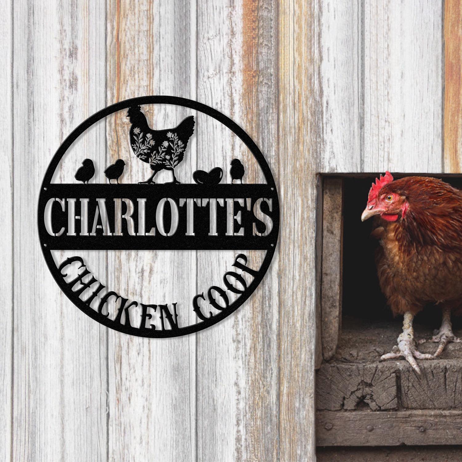 Personalized Floral Chicken Coop Sign with Led Light, Hen House Coop Sign, Farm Metal Sign, Metal Chicken Coop Sign, Custom Chicken Sign