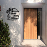 Custom Beach House Hawaiian Flower Scene Metal Wall Art LED Lights, Personalized Palm Tree Family Name Sign, Beach House Sign, Outdoor Decor