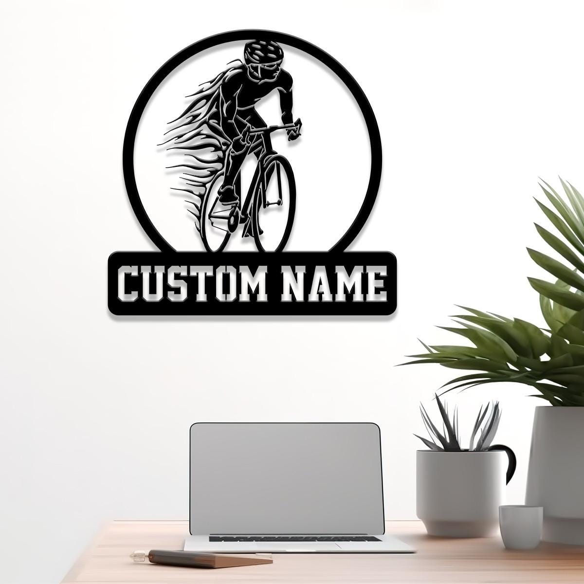 Custom Name Road Bike Metal Sign with Led Light, Man Road Bike Racing Wall Art, Personalized Cycling Sign, Bicycle Wall Decor, Bicycle Sign