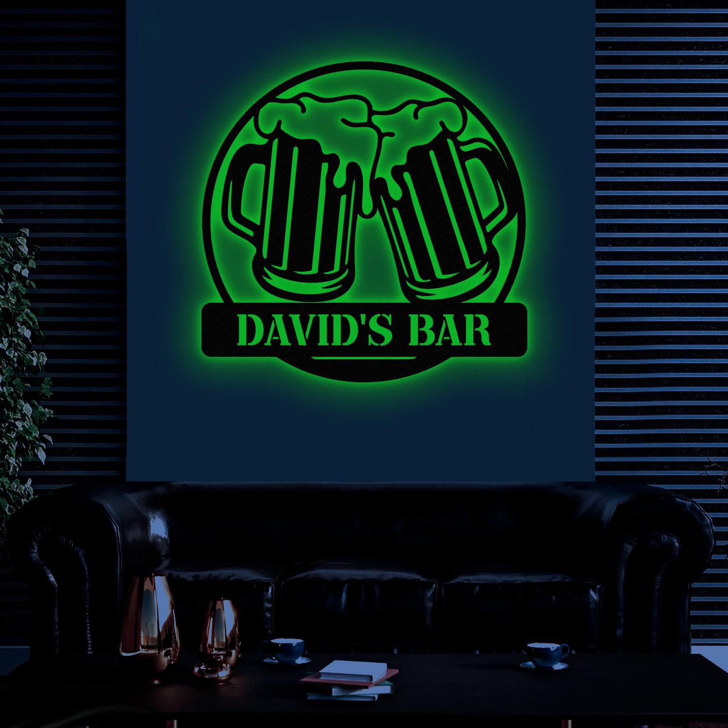 Custom Beer Bar Pub Metal Sign with Led Light, Personalized Beer Mug Cheers Name Sign Home Decor, Bar Pub Decoration Dinking Man Cave