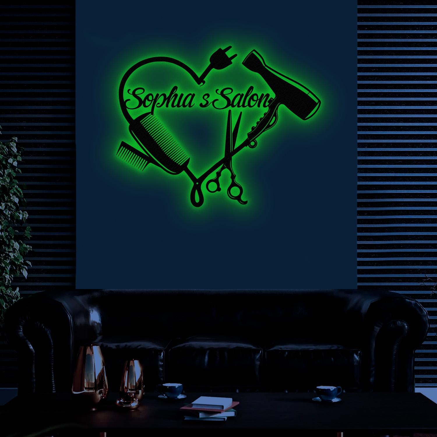 Custom Hair Salon Metal Sign with LED Light, Personalized Hair Stylist Name Sign Wall Art, Hairdresser Decoration, Barbershop Decor