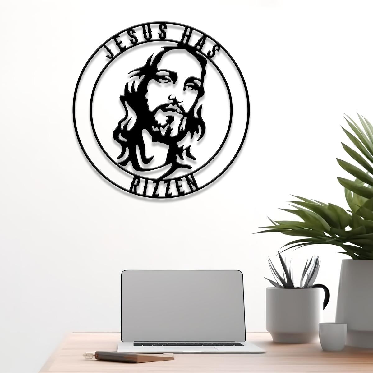 Jesus Has Rizzen Metal Wall Art with Led Light, Christian Line Art, Christian Wall Decor, Christian Gift, Outdoor Garden and Decor