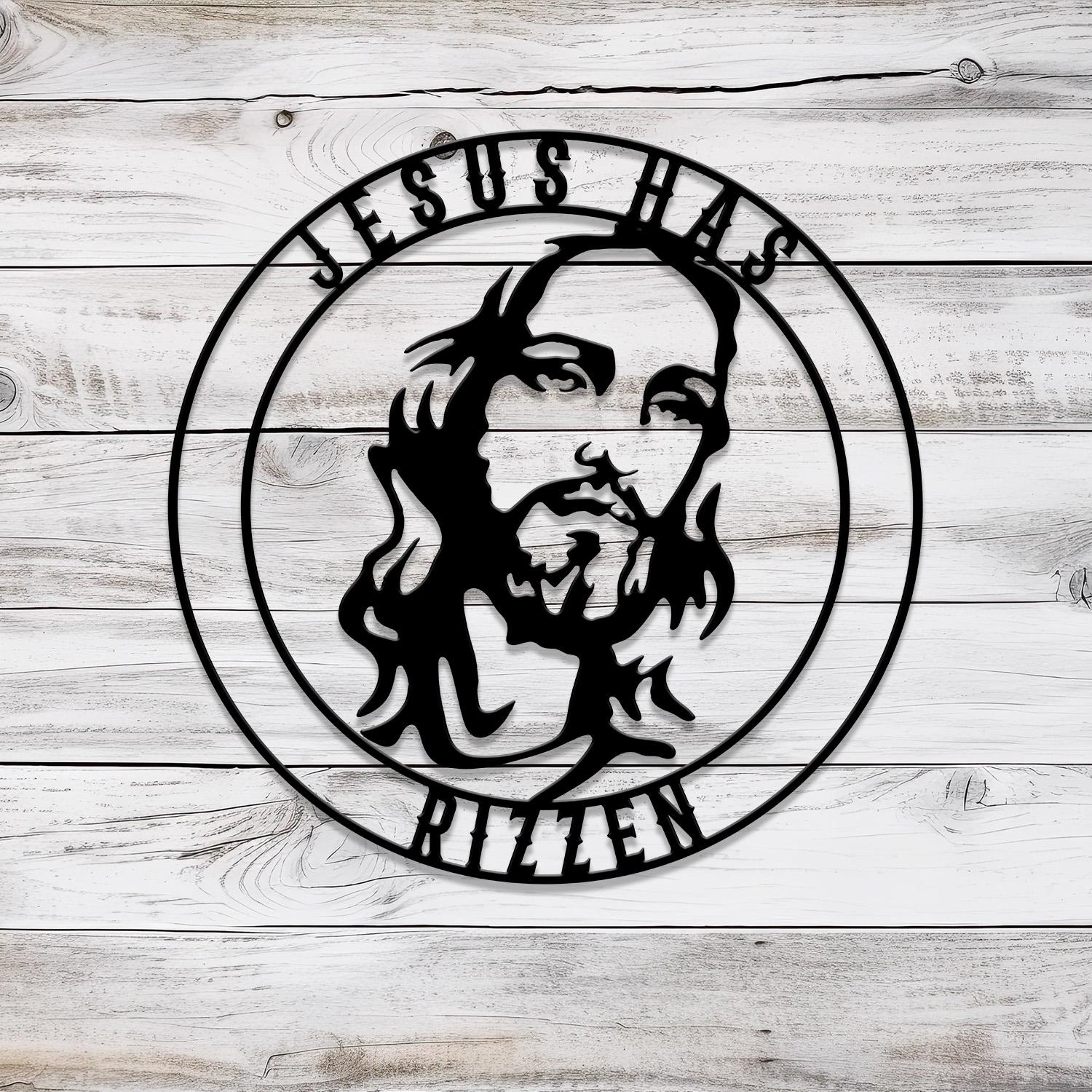 Jesus Has Rizzen Metal Wall Art with Led Light, Christian Line Art, Christian Wall Decor, Christian Gift, Outdoor Garden and Decor