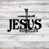 Jesus Has Rizzen Metal Wall Art with Led Light, Christian Line Art, Christian Wall Decor, Cross Metal Sign, Christian Gift,
