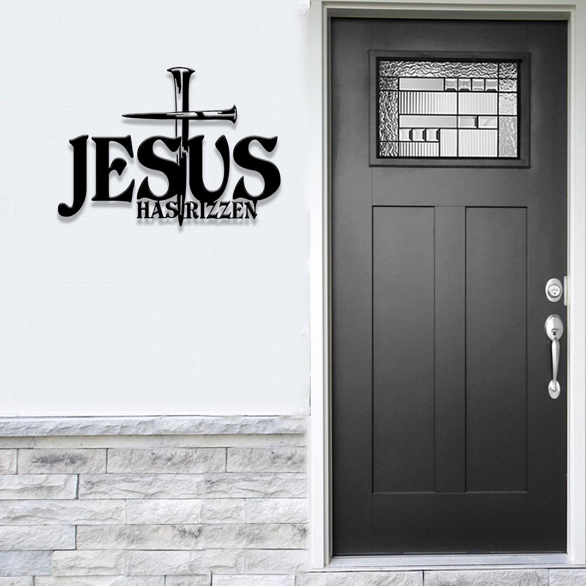 Jesus Has Rizzen Metal Wall Art with Led Light, Christian Line Art, Christian Wall Decor, Cross Metal Sign, Christian Gift,