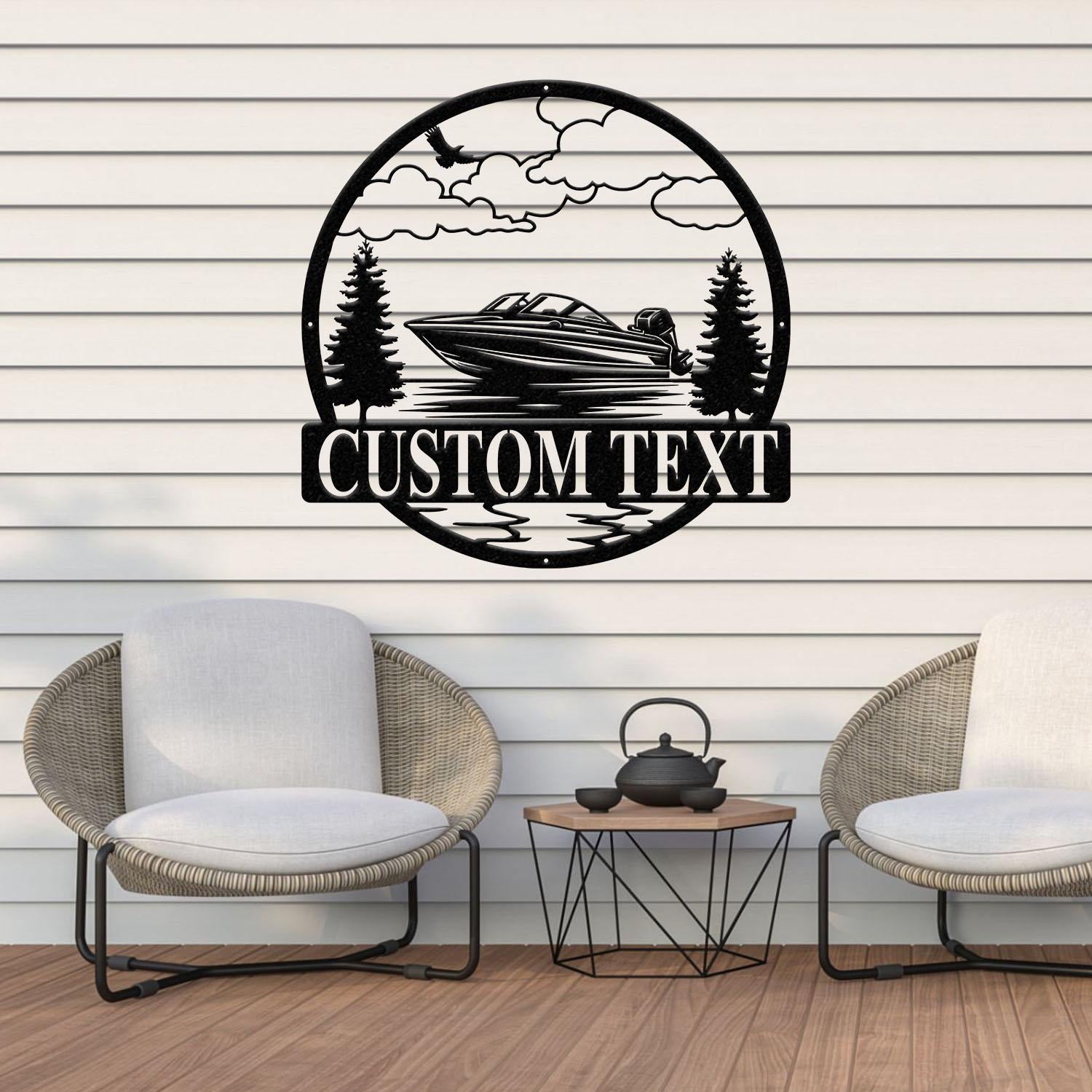 Personalized Boat Lake House Metal Sign with Led Light, Metal Outdoor Decor, Lake Beach House Decor, Custom Boat Gift, River House Sign