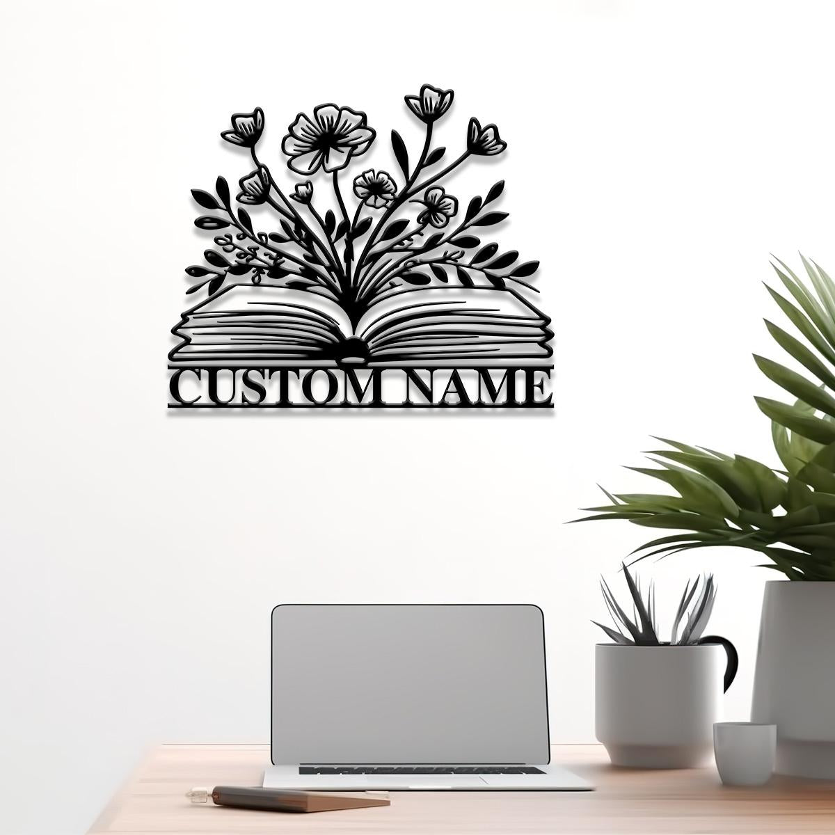 Personalized Floral Books Metal Sign, Custom Library Sign, Bookworm Sign, Book Club Decor, Reading Room Sign, Books Metal Wall Art