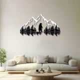 Bear & Mountain Forest Silhouette Metal Wall Art Nature Decor Gift, Nature Metal Wall Art Room Decor, Outdoor Decor, Housewarming Gifts
