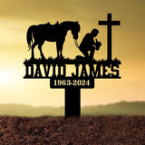 Custom Name Cowboy Kneeling At Cross Memorial Stake, Cowboy Sympathy Gift, Memorial Plaque, Country Western Theme Grave Plaque