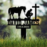 Custom Name Cowboy Kneeling At Cross Memorial Stake, Cowboy Sympathy Gift, Memorial Plaque, Country Western Theme Grave Plaque