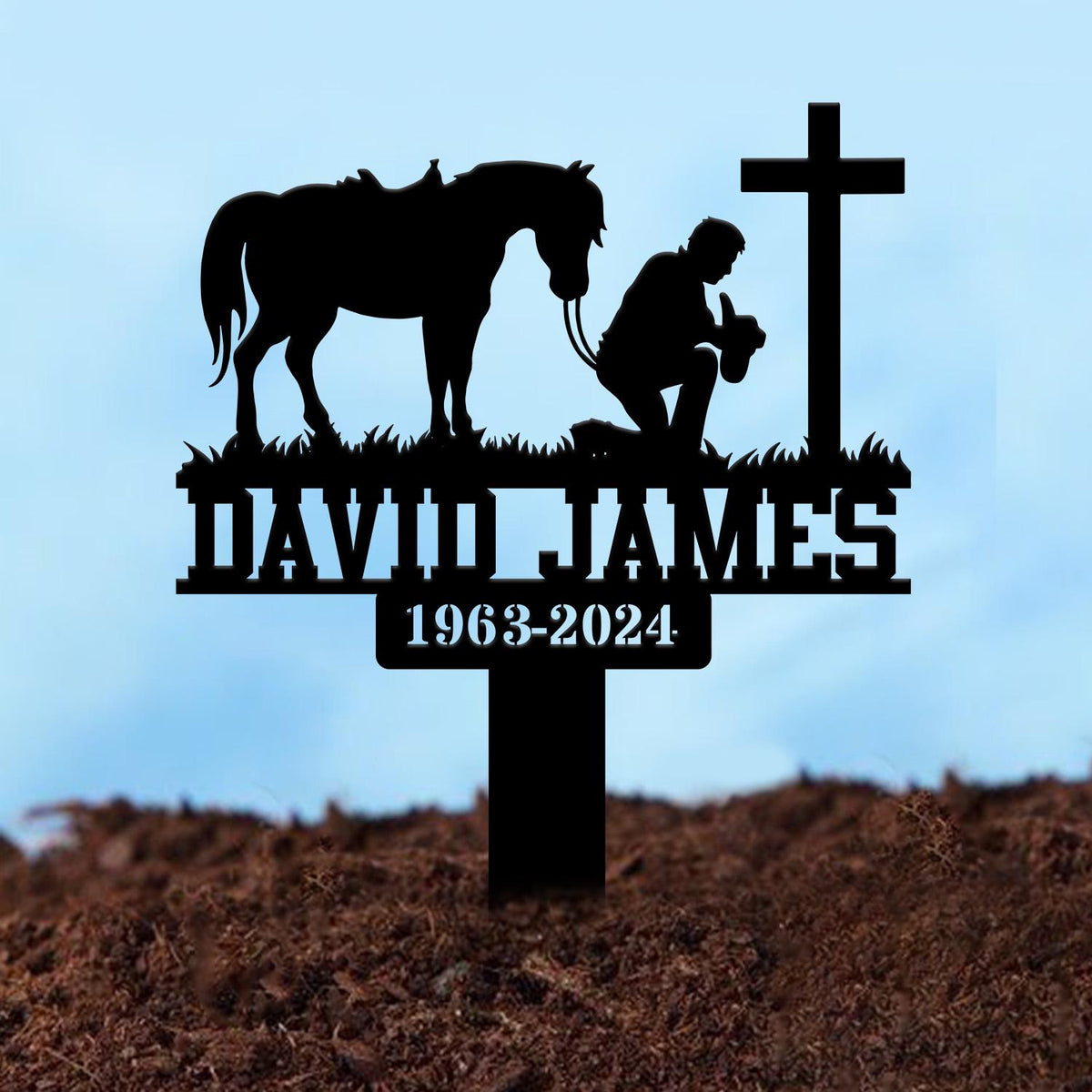 Custom Name Cowboy Kneeling At Cross Memorial Stake, Cowboy Sympathy Gift, Memorial Plaque, Country Western Theme Grave Plaque