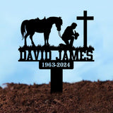 Custom Name Cowboy Kneeling At Cross Memorial Stake, Cowboy Sympathy Gift, Memorial Plaque, Country Western Theme Grave Plaque