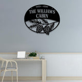 Custom Metal Hanging Pinecone Cabin Sign, Personalized Family Name Sign, Outdoor Cabin Entry Welcome Sign, Cabin Decor