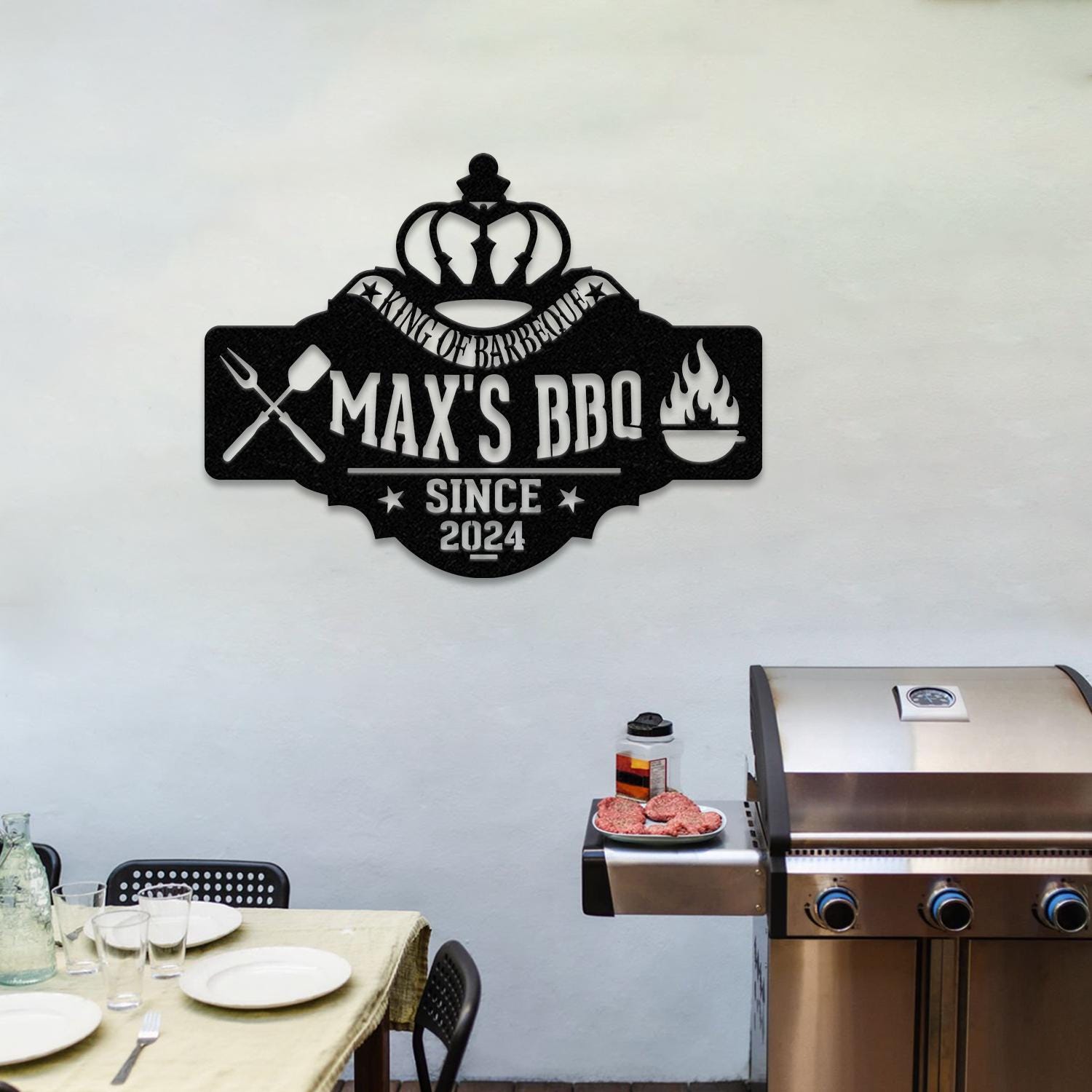 Personalized King Of Barbecue Wall Sign Led Light, Custom Grill Sign, Barbecue Sign for Outdoor, Large BBQ Sign, Barbecue Wall Art Decor