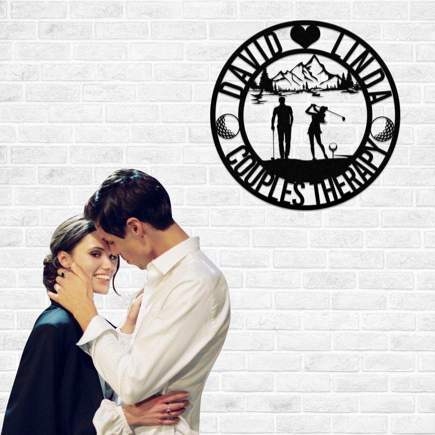 Personalized Golf Couple Wedding Metal Sign with Led Lights, Couple Therapy Sign, Custom Name Sign, Couple Golfer Gifts, Wall Art Decor