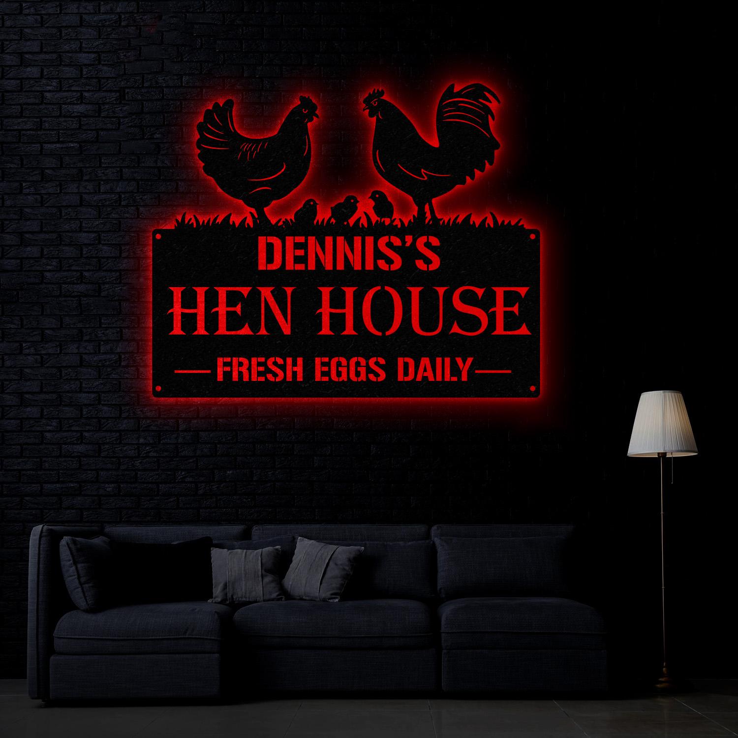 Personalized Hen House Sign with Led Light, Chicken Coop Sign, Farm Metal Sign, Metal Farm Coop Sign, Custom Chicken Coop Sign