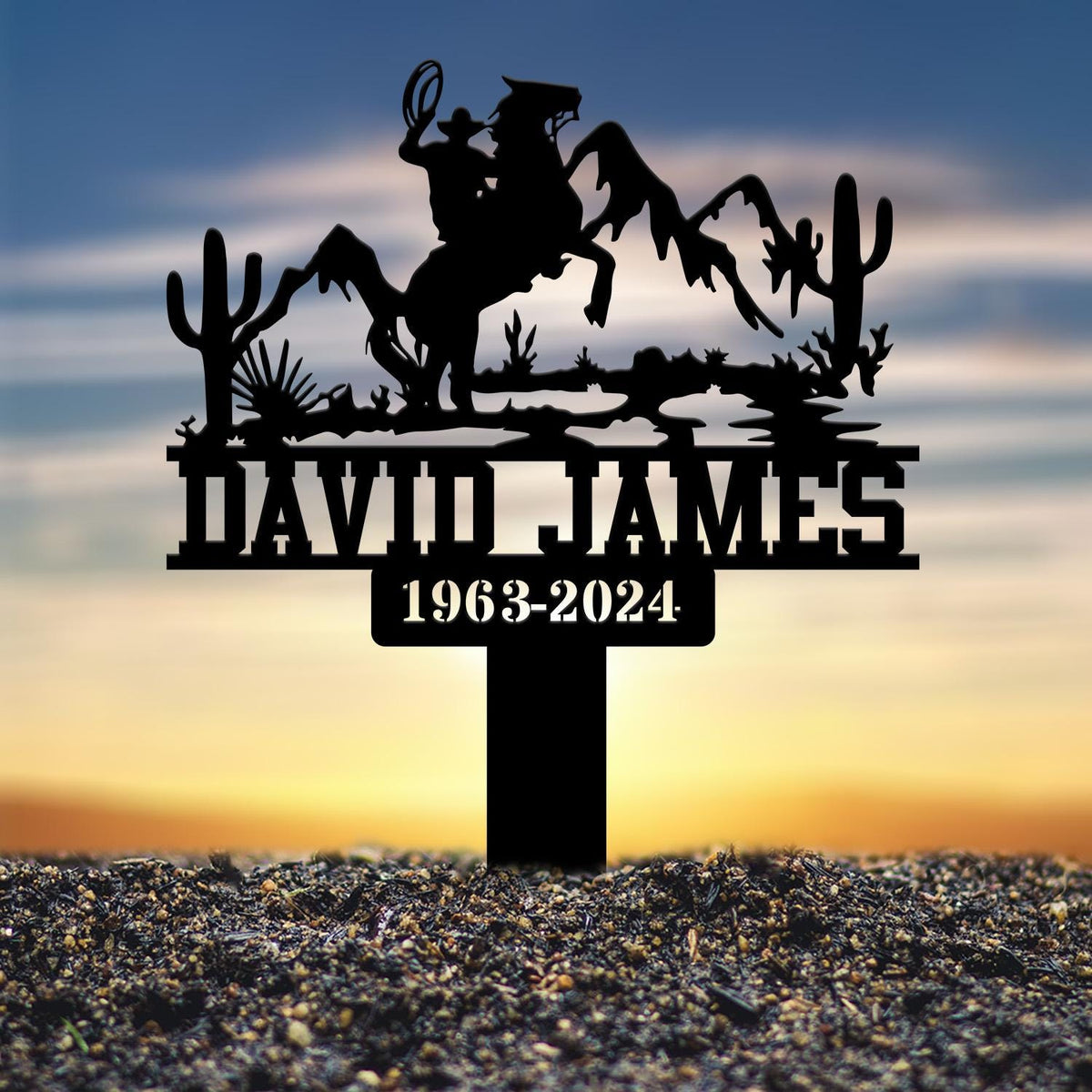 Personalized Cowboy Memorial Metal Stake, Cowboy Cross Plaque, Sympathy Sign, Grave Marker, Remembrance Stake, Garden Decor, Outdoor Sign
