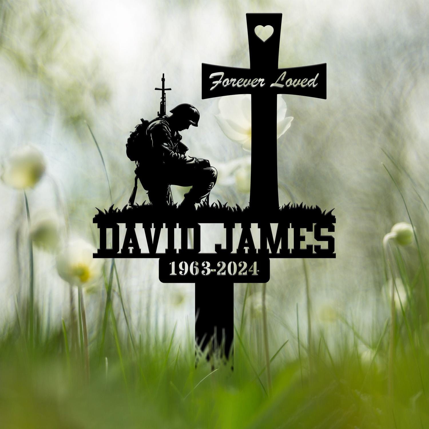 Custom Soldier Kneeling Metal Memorial Stake, Personalized Veteran Army Grave Marker Name Sign, Military Remembrance Stake, Sympathy Gift