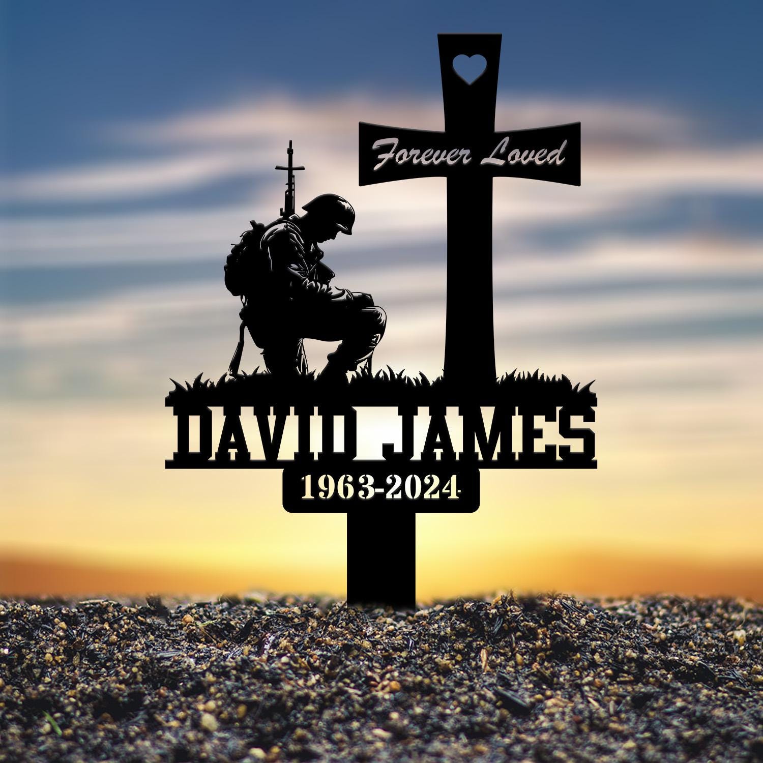 Custom Soldier Kneeling Metal Memorial Stake, Personalized Veteran Army Grave Marker Name Sign, Military Remembrance Stake, Sympathy Gift