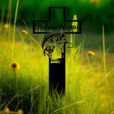 Personalized Fishing Memorial Cross Stake Metal, Outdoor Garden Decor, Fisherman Memorial Gift, Fishing Dad Sympathy, Grave Marker