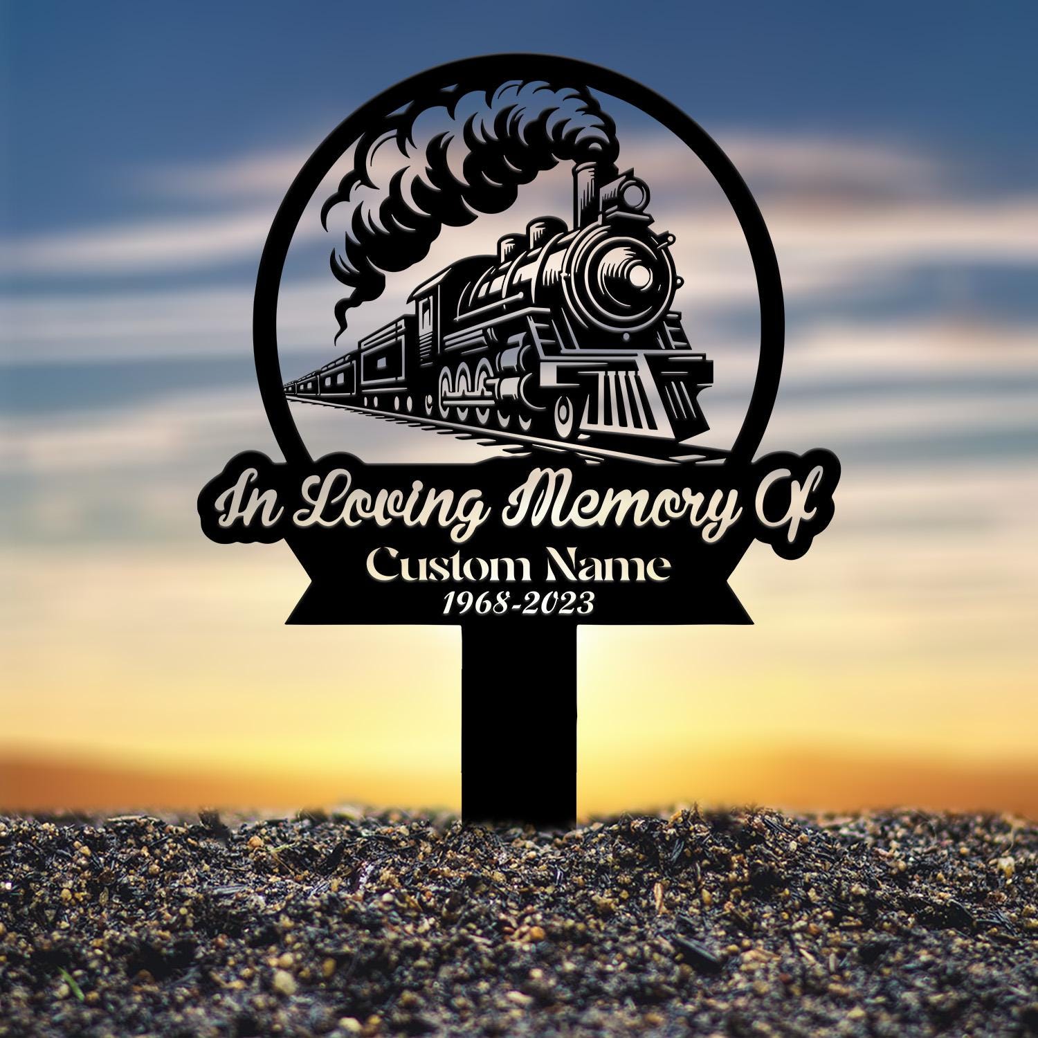 Custom Train Memorial Plaque Stake, Personalized Train Driver Grave Marker Name Sign, Remembrance Stake Sympathy Sign