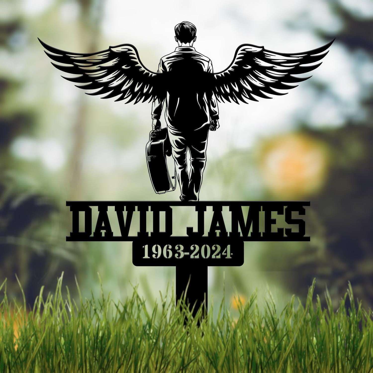 Custom Guitarist Walking With Wings Musician Memorial Stake, Metal Stake, Sympathy Sign, Grave Marker, Remembrance Stake