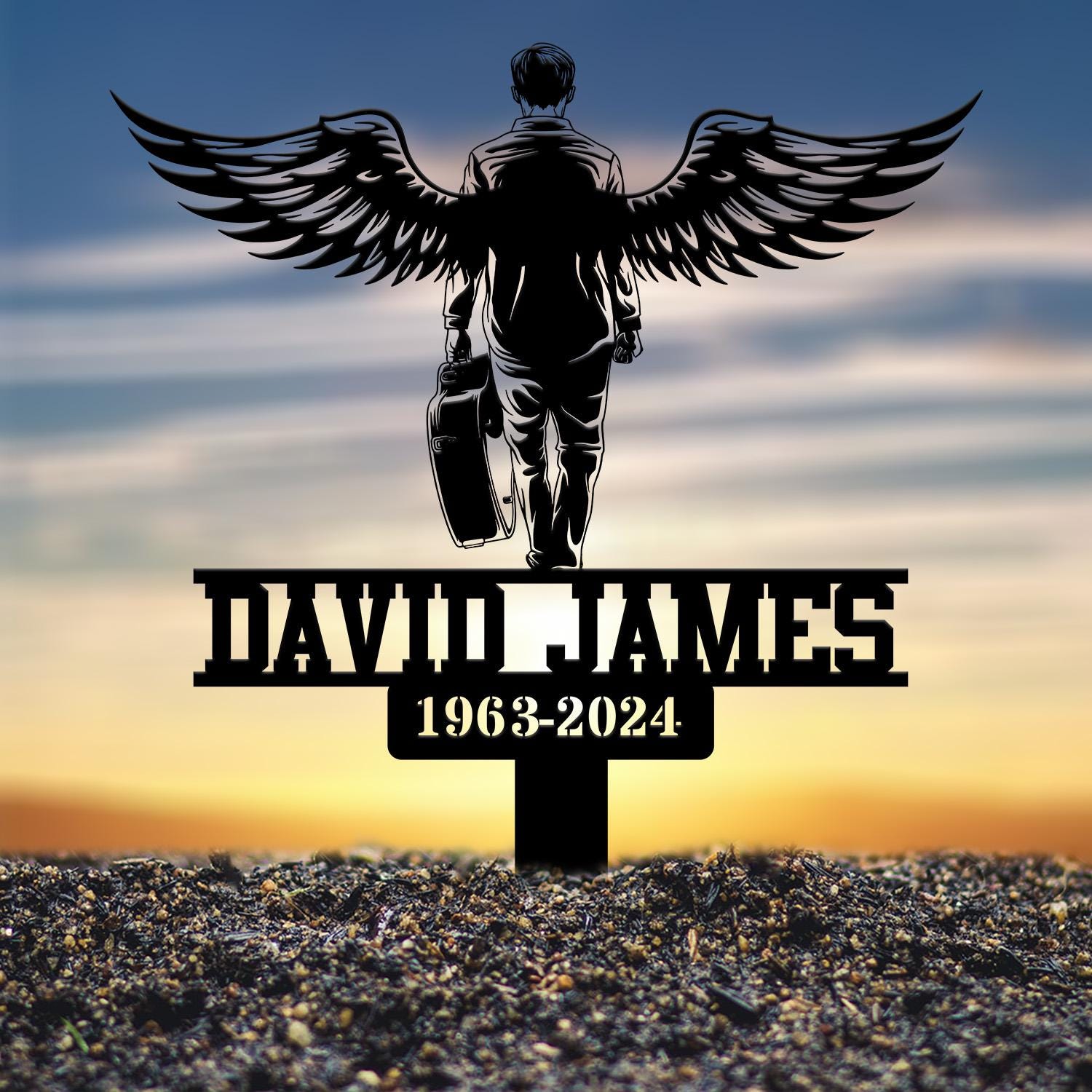 Custom Guitarist Walking With Wings Musician Memorial Stake, Metal Stake, Sympathy Sign, Grave Marker, Remembrance Stake