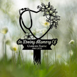 Personalized Floral Heart Stethoscope Nursing Memorial Plaque Stake, Sympathy Sign, Grave Marker, Remembrance Stake,