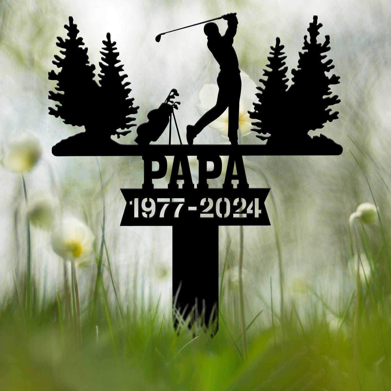 Personalized Golfing In Heaven Memorial Stake Metal, Golfer Memorial Gift, Golfer Dad Sympathy, Grave Marker, Metal Sign, Gardening Gift