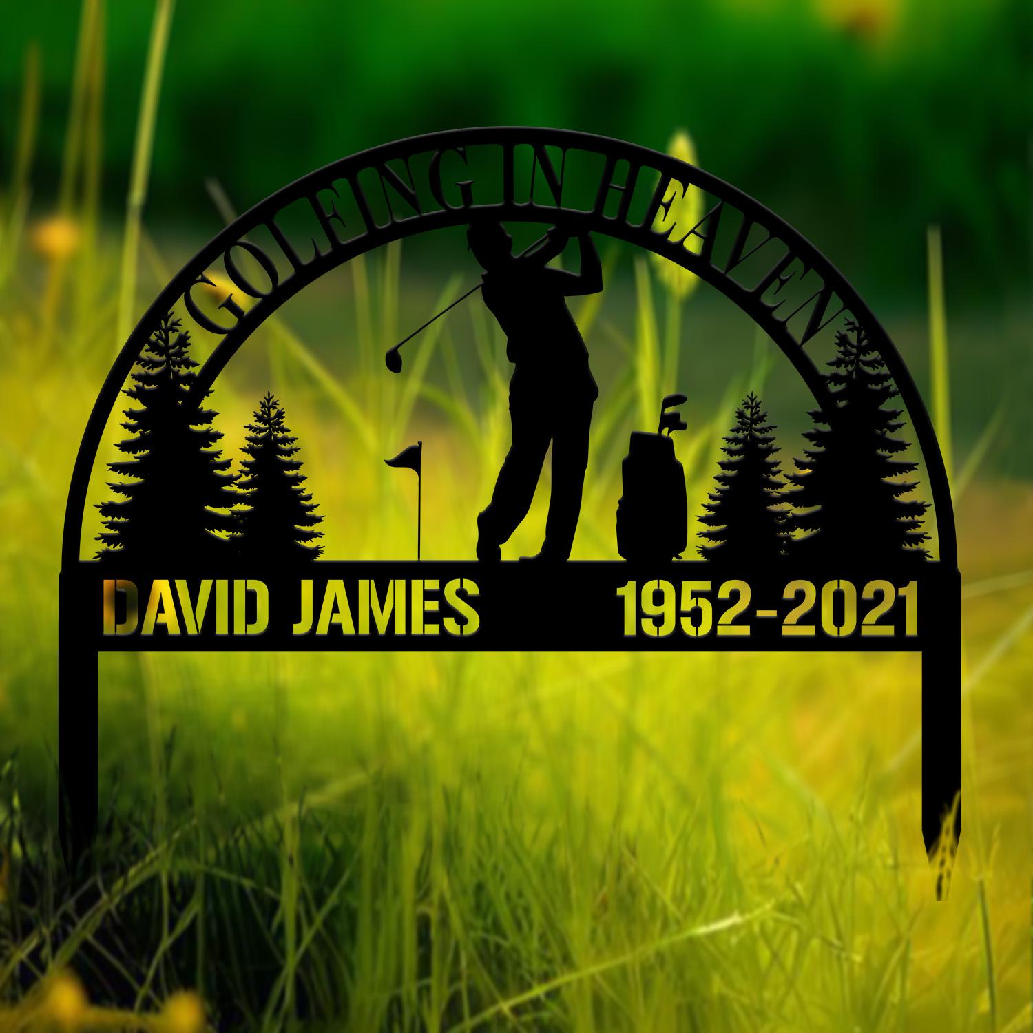 Personalized Golfing In Heaven Memorial Stake Metal, Golfer Memorial Gift, Golfer Dad Sympathy, Grave Marker, Metal Sign, Gardening Gift