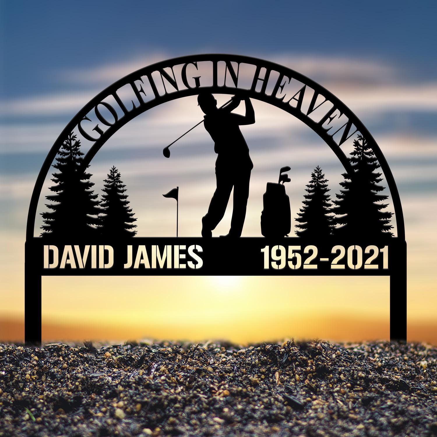 Personalized Golfing In Heaven Memorial Stake Metal, Golfer Memorial Gift, Golfer Dad Sympathy, Grave Marker, Metal Sign, Gardening Gift