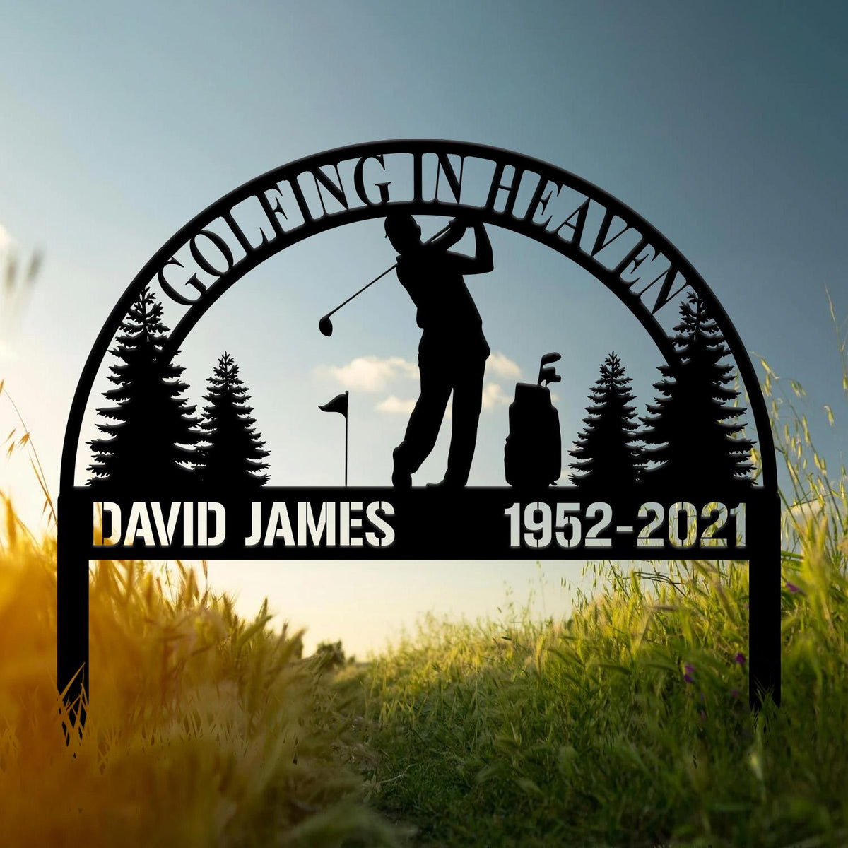 Personalized Golfing In Heaven Memorial Stake Metal, Golfer Memorial Gift, Golfer Dad Sympathy, Grave Marker, Metal Sign, Gardening Gift