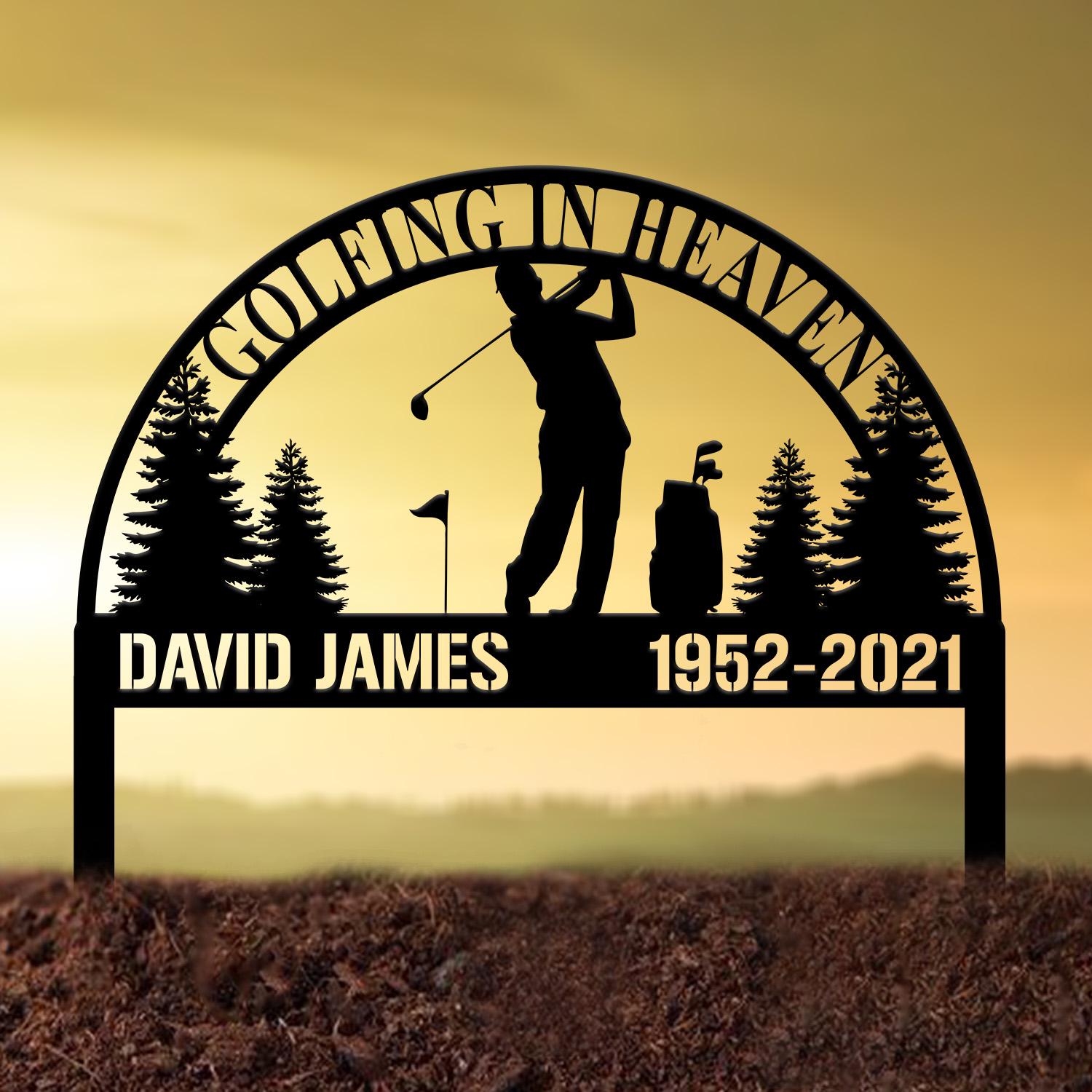 Personalized Golfing In Heaven Memorial Stake Metal, Golfer Memorial Gift, Golfer Dad Sympathy, Grave Marker, Metal Sign, Gardening Gift
