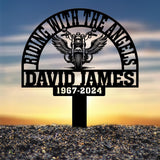 Custom Motorcycle with Wings Memorial Plaque Stake, Personalized Rider Memorial Metal Stake, Biker Name Sign, Sympathy Sign, Grave Marker