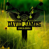 Custom Motorcycle with Wings Memorial Plaque Stake, Personalized Rider Memorial Metal Stake, Biker Name Sign, Sympathy Sign, Grave Marker