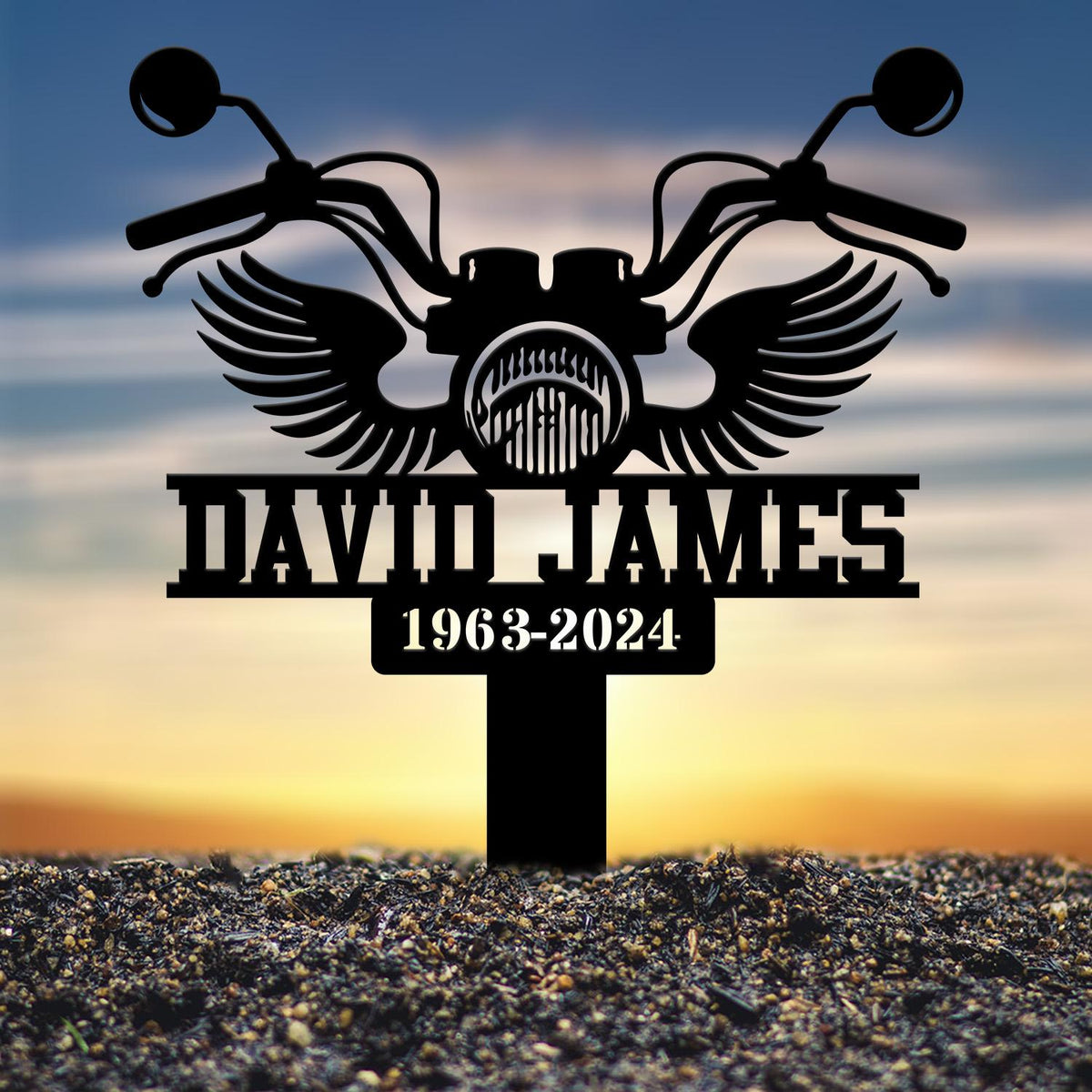 Custom Motorcycle with Wings Memorial Plaque Stake, Personalized Rider Memorial Metal Stake, Biker Name Sign, Sympathy Sign, Grave Marker