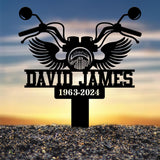 Custom Motorcycle with Wings Memorial Plaque Stake, Personalized Rider Memorial Metal Stake, Biker Name Sign, Sympathy Sign, Grave Marker