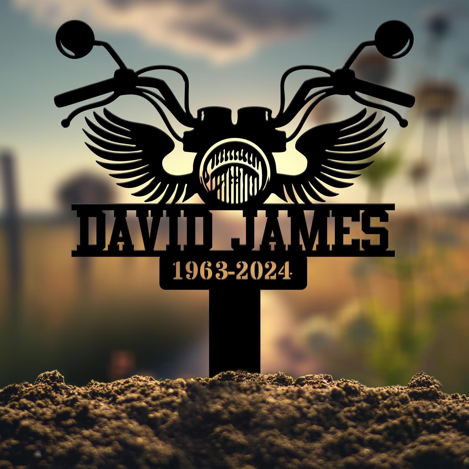 Custom Motorcycle with Wings Memorial Plaque Stake, Personalized Rider Memorial Metal Stake, Biker Name Sign, Sympathy Sign, Grave Marker